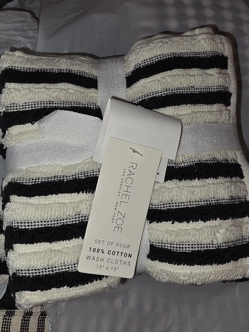 Rachel Zoe Black & Cream Striped Cotton Wash Cloths - Set of Four